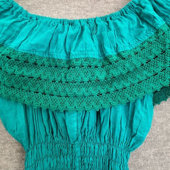 Boho Embroidered Gauze Off The Shoulder Top Peasant Turquoise Mexican Campesina - Picture 8 of 10